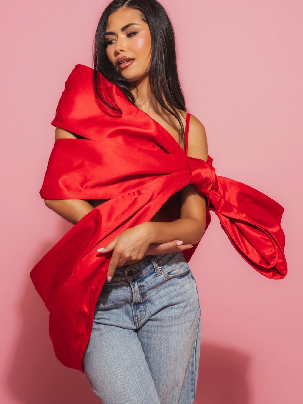 Akira Red Sculptural Bow Top / Statement Wrap – NWT One Size